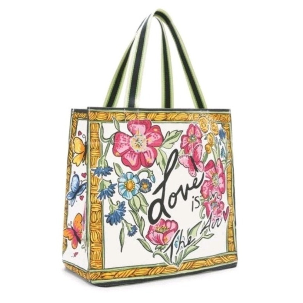 NWT Brighton Love Is In The Air Large Canvas Tote Bag Floral Butterflies